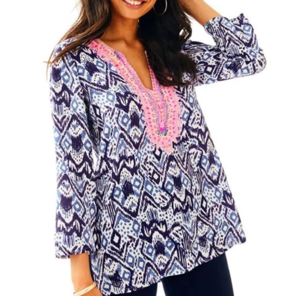 Lilly Pulitzer Renato Dinner Tunic in Oh My Cod Silk Blouse